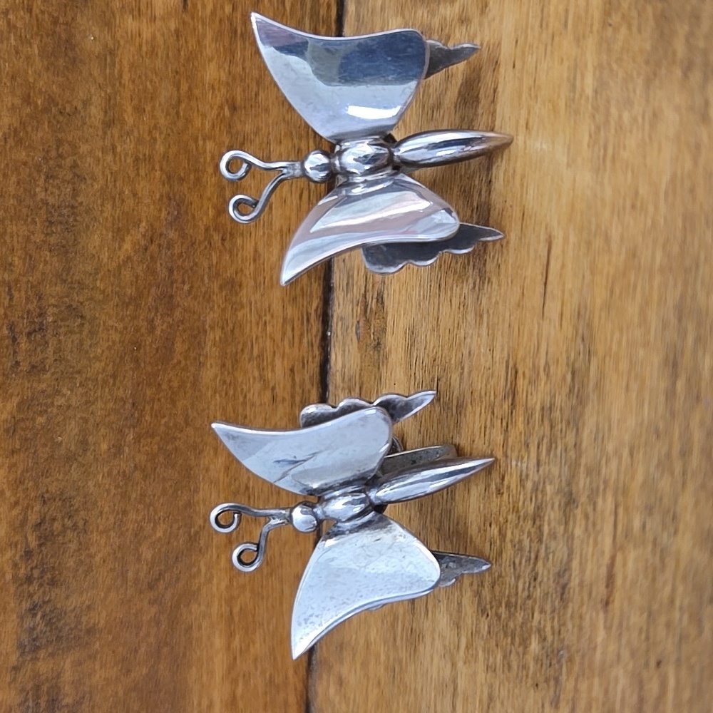 Vintage Mexico Alpaca Silver Butterfly Screw Back Earrings